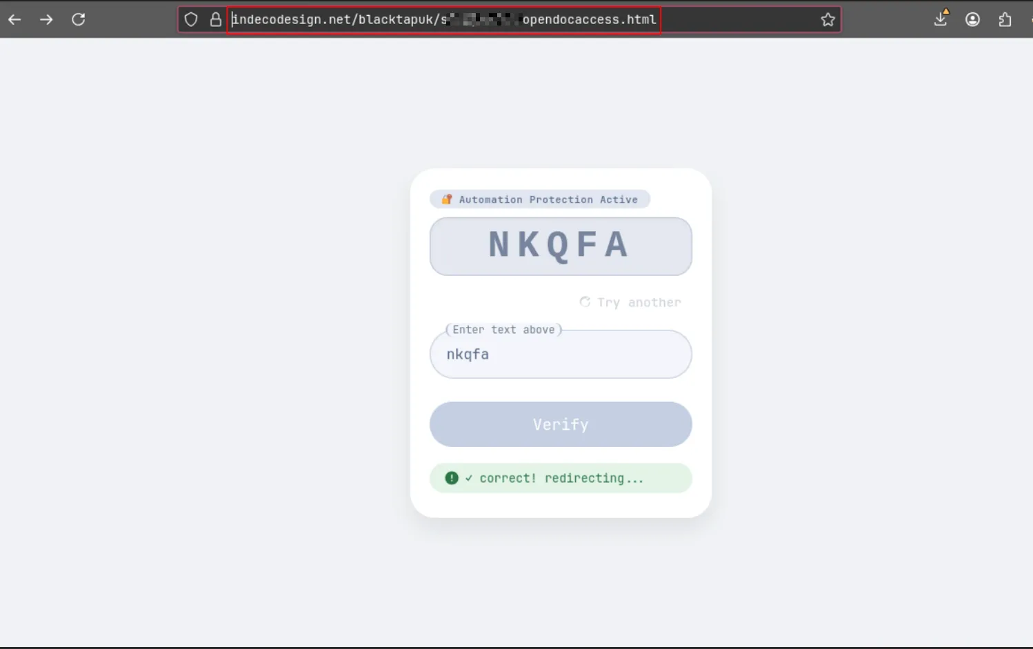 Stage 1: the fake “Automation Protection Active” CAPTCHA gate