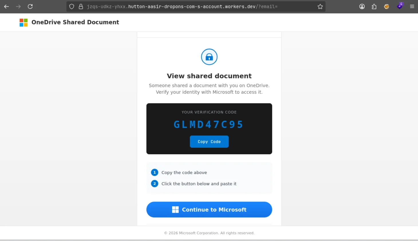 Stage 3: the decrypted OneDrive “Shared Document” lure